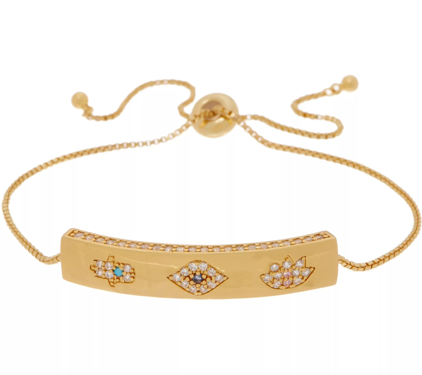 Melinda Maria, Gold Tone, Multi Color Crystal Pave Bar, Adj. Friendship Bracelet