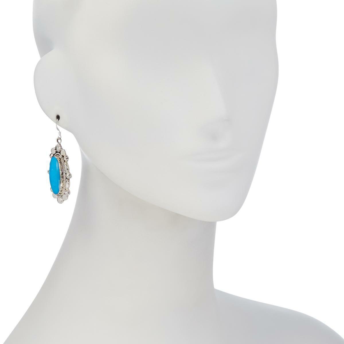 Chaco Canyon Sterling Silver Oval Kingman Turquoise Drop Earrings (363690715978)