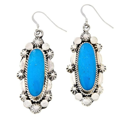 Chaco Canyon Sterling Silver Oval Kingman Turquoise Drop Earrings (363690715978)