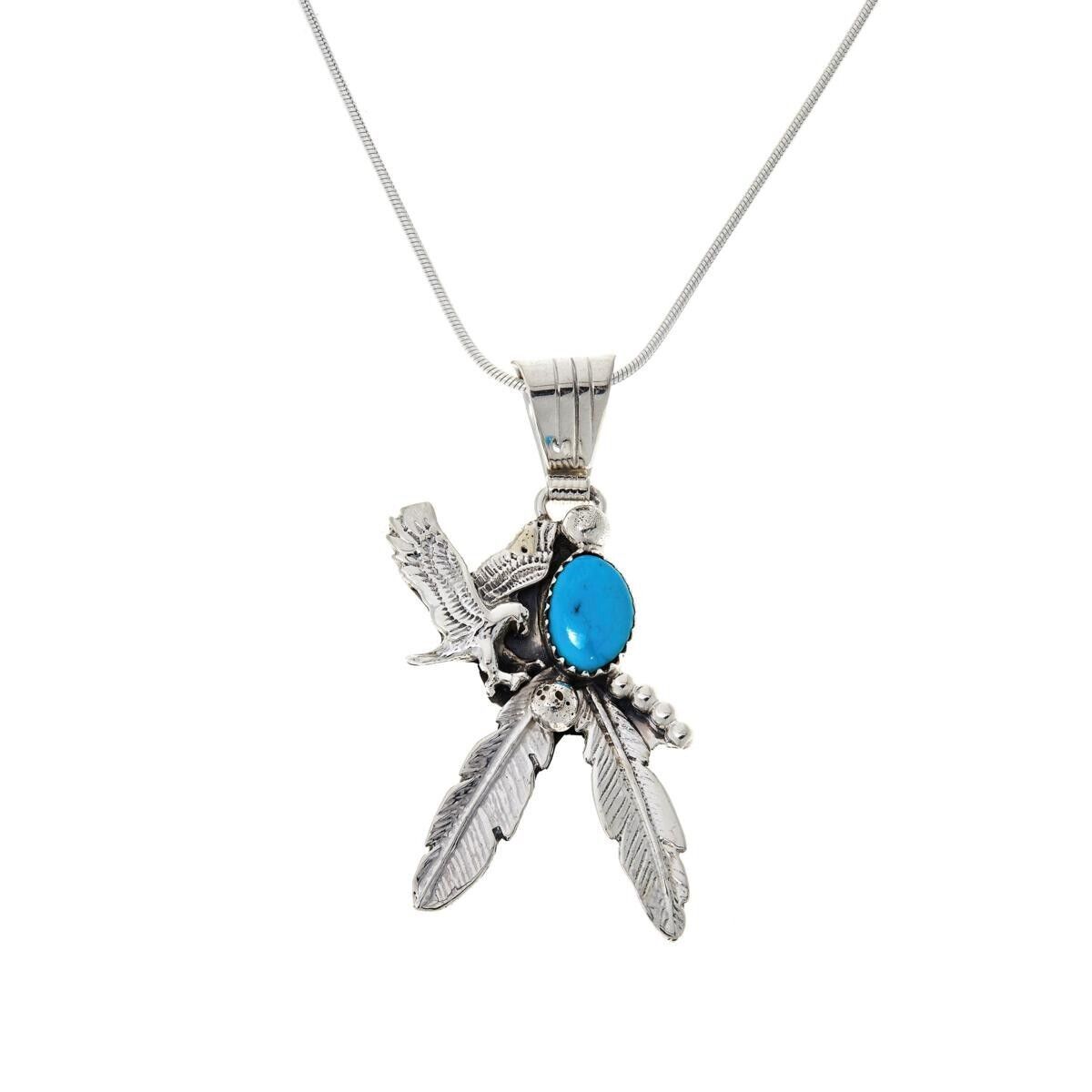 Chaco Canyon Sterling Silver Sleeping Beauty Turquoise Eagle Necklace. 20"