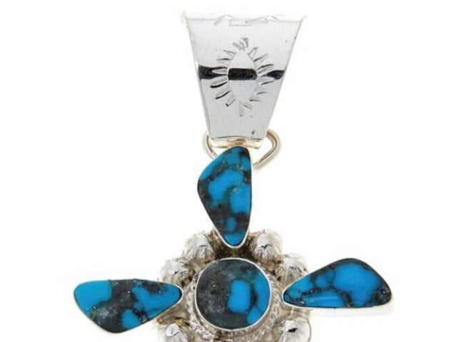 Chaco Canyon Sterling Silver Turquoise Cross Pendant.