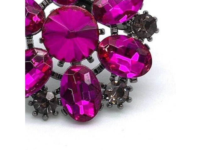 HSN Purple & Gray Crystal Flower-design Pin. 1-3/4"