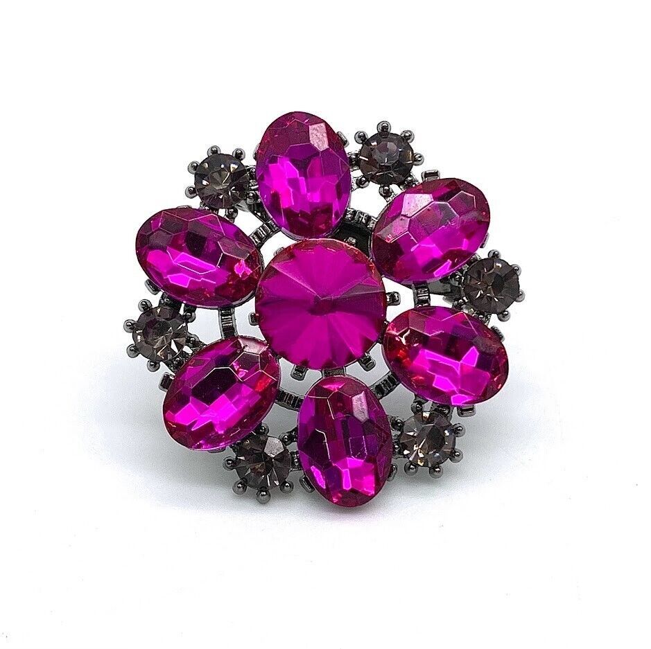 HSN Purple & Gray Crystal Flower-design Pin. 1-3/4"
