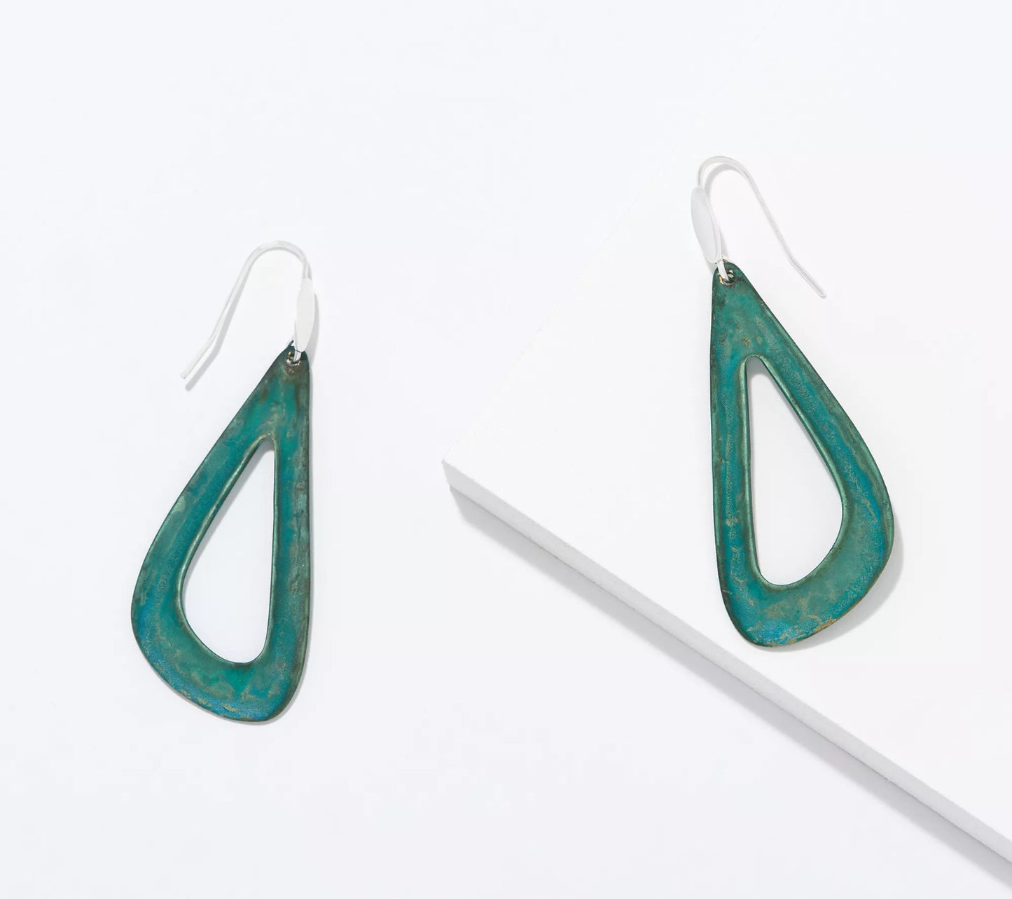 RLM Patina Openwork Blue Color Drop Earrings, Size 2-3/4"L