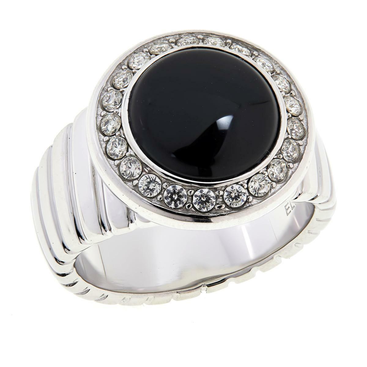Colleen Lopez Black Cabochon and White Topaz Ring, Size 8
