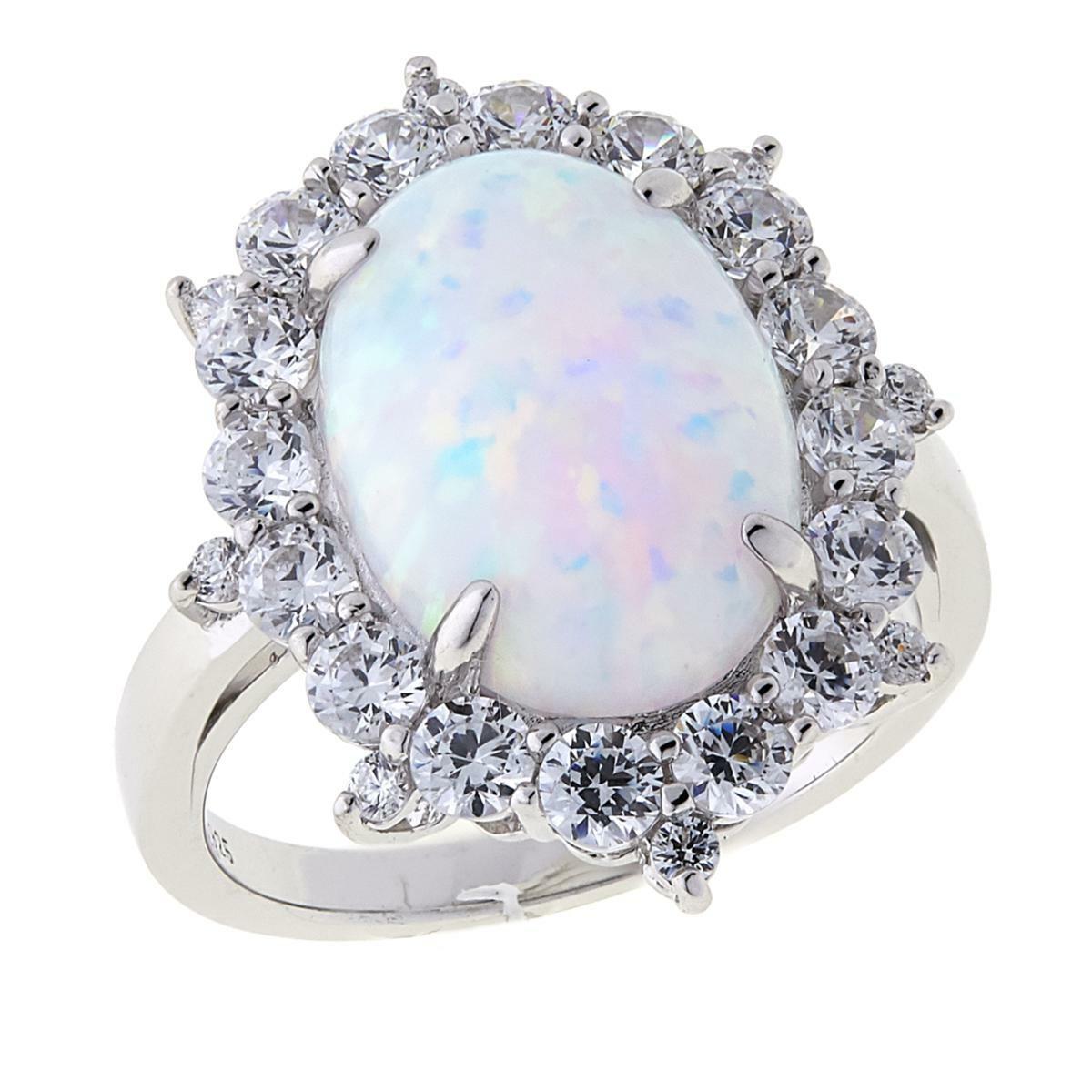 Absolute Synthetic Opal And Cz Sterling Silver Frame Ring Size 5 Hsn $75