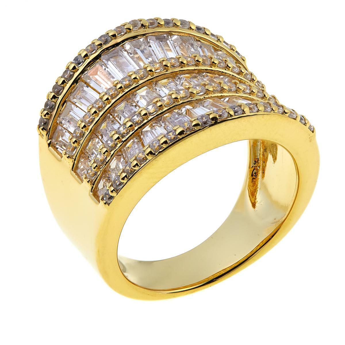 Absolute 3.46Ctw Cz Baguette And Round Multi-Row Saddle Ring Size 7 Goldtone