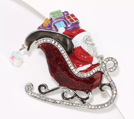 Kirks Folly Santa's Magical Sleigh Couture Silvertone Pin Pendant