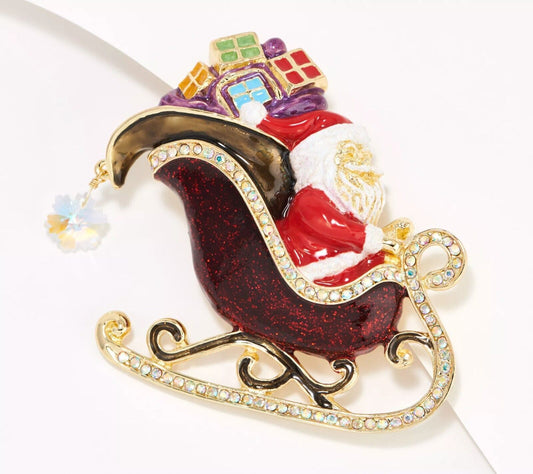 Kirks Folly Santa's Magical Sleigh Couture Goldtone Pin Pendant