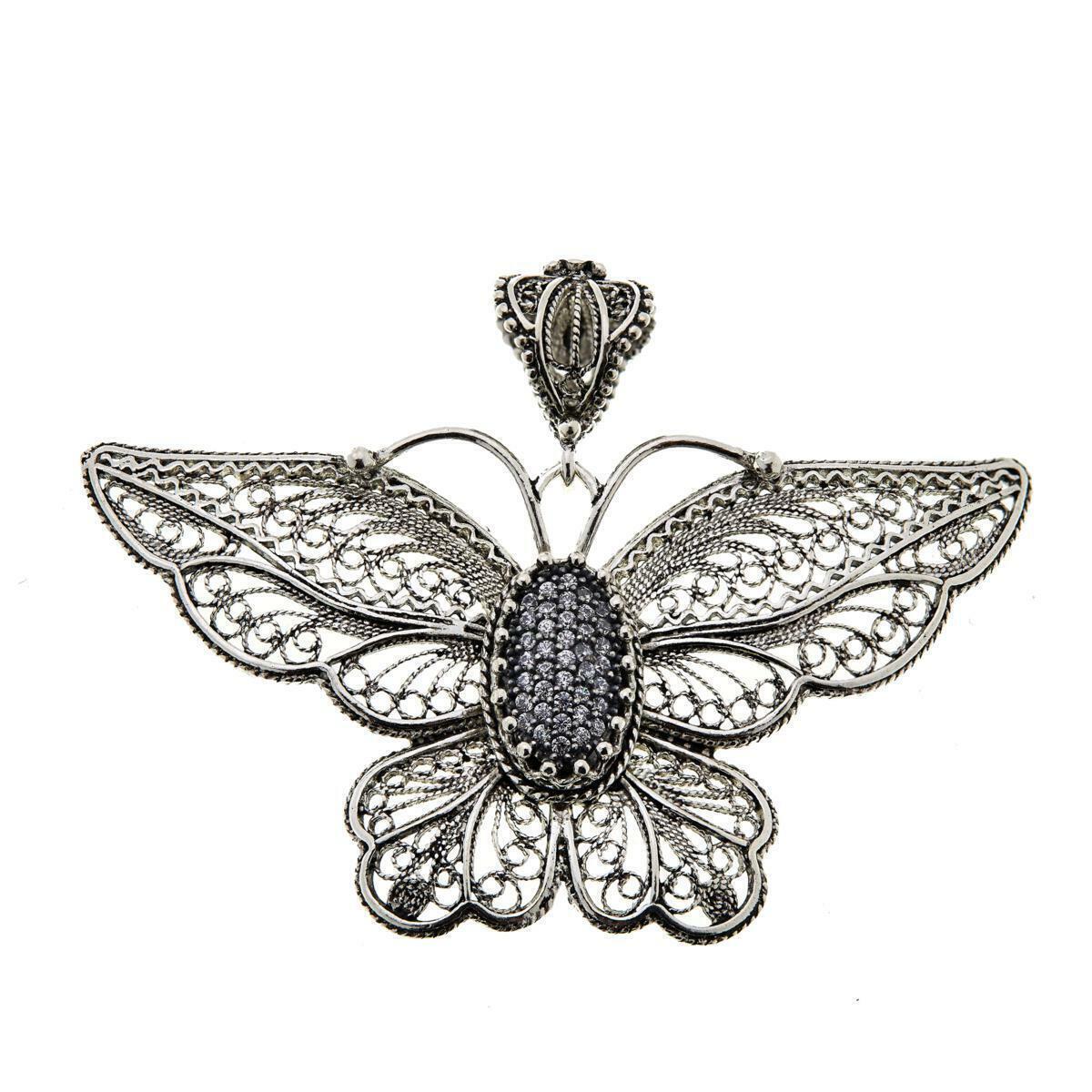 Ottoman Silver Sterling Silver CZ Filigree Butterfly Pendant