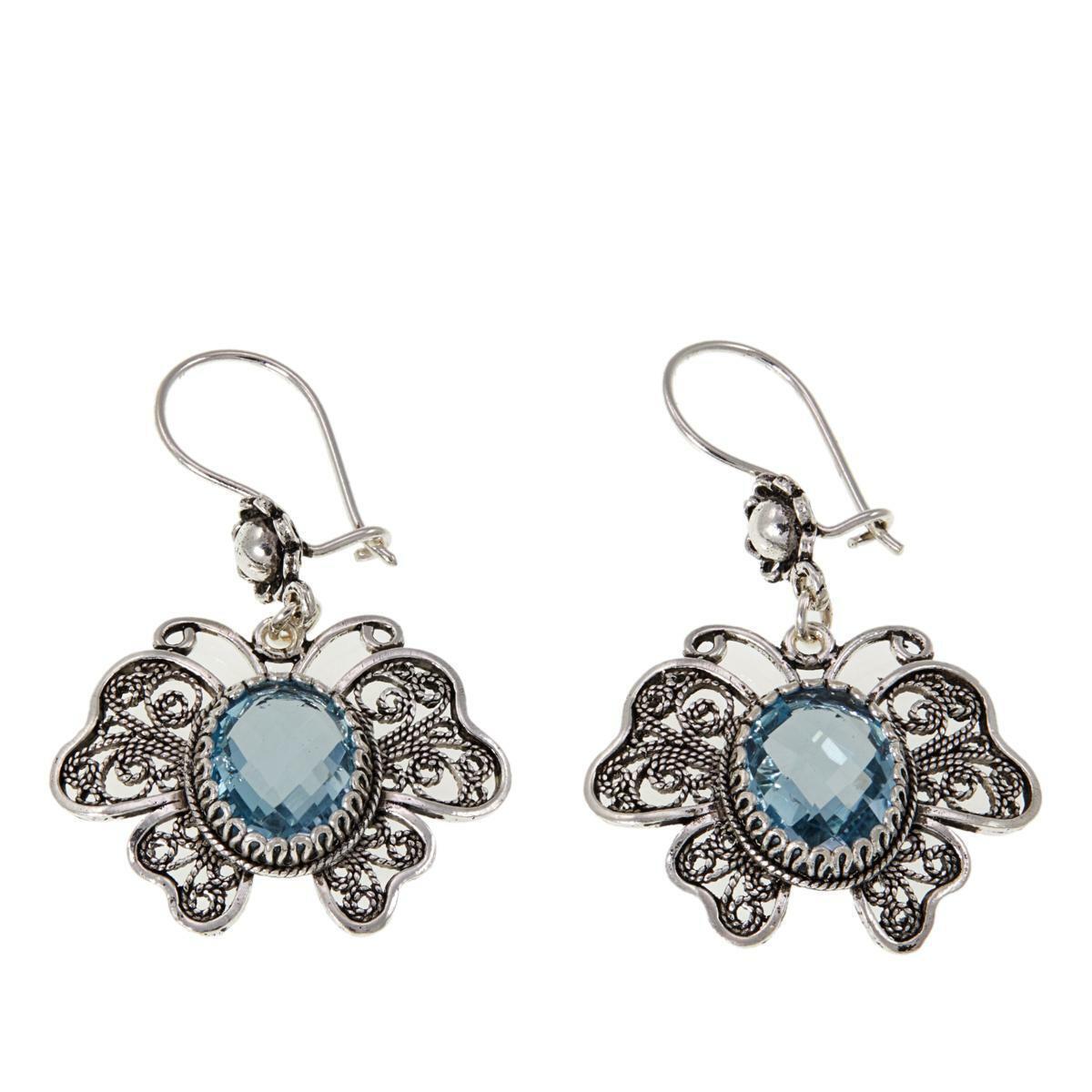 Ottoman Silver Jewelry 8ctw Blue Topaz Filigree Butterfly Earrings - HSN