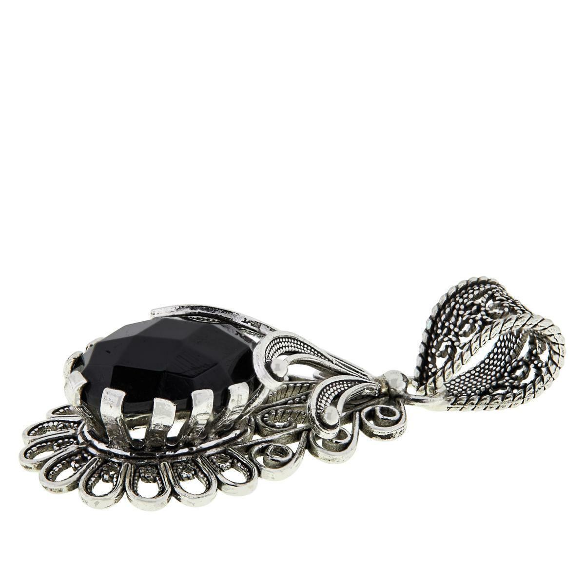 Ottoman Black Spinel Leaf Design Sterling Silver Pendant