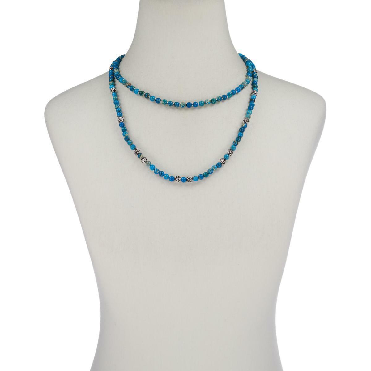 Ottoman Silver Jasper Blue 2-Strand Gemstone Bead Necklace - HSN $170