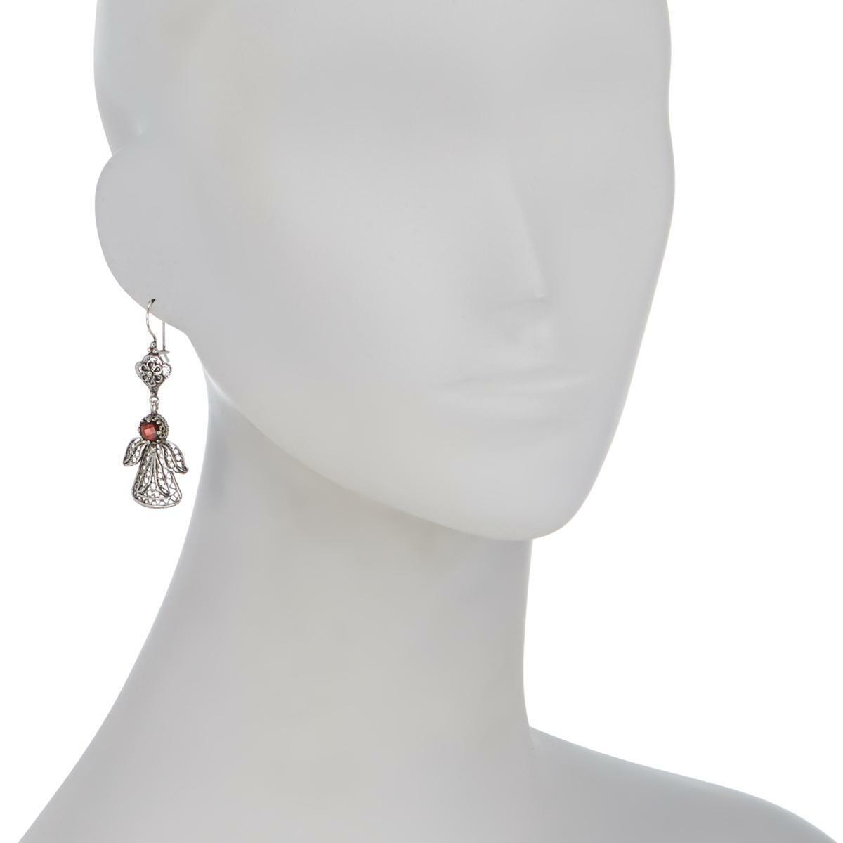 Ottoman Silver Jewelry Blue Topaz Floral Guardian Angel Drop Earrings