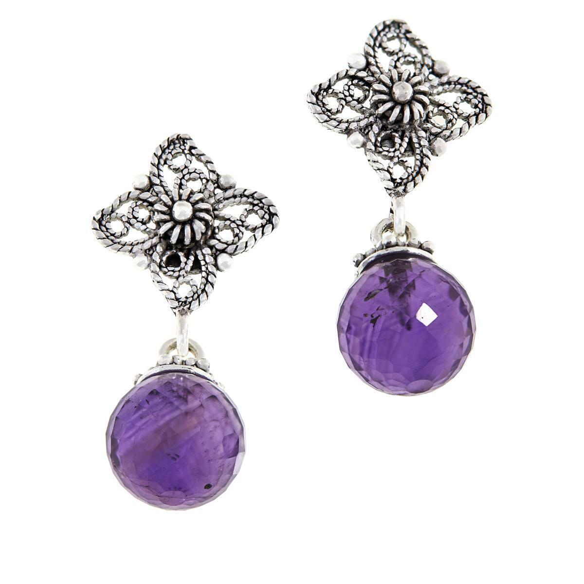 Ottoman Sterling Silver Amethyst Briolette Gemstone Drop Earrings