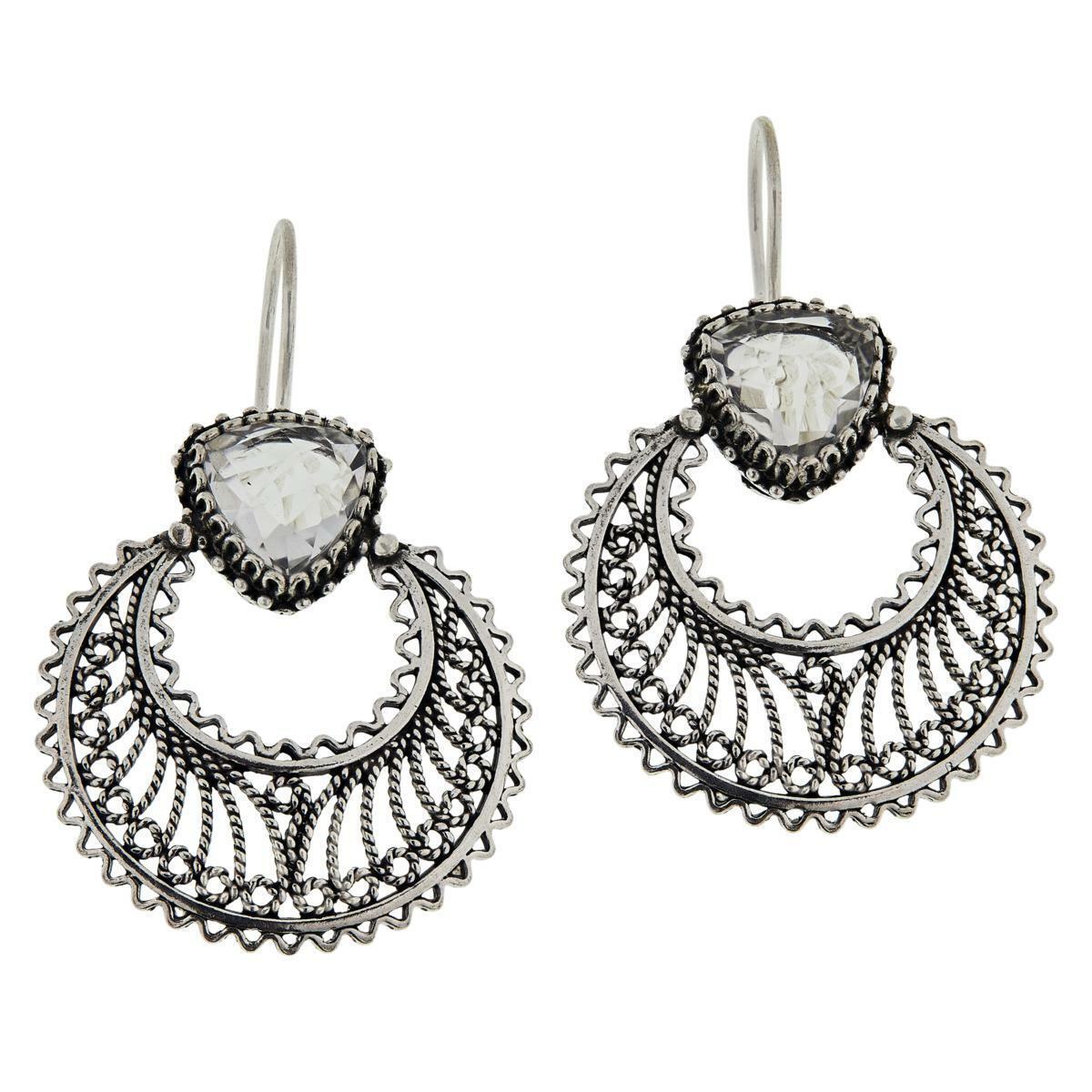 Ottoman Silver Jewelry White Topaz Gemstone Crescent Moon Drop Earrings