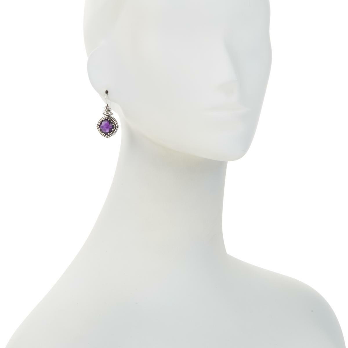 Ottoman Silver Jewelry Collection 11.8ctw Cushion-Cut Amethyst Drop Earrings