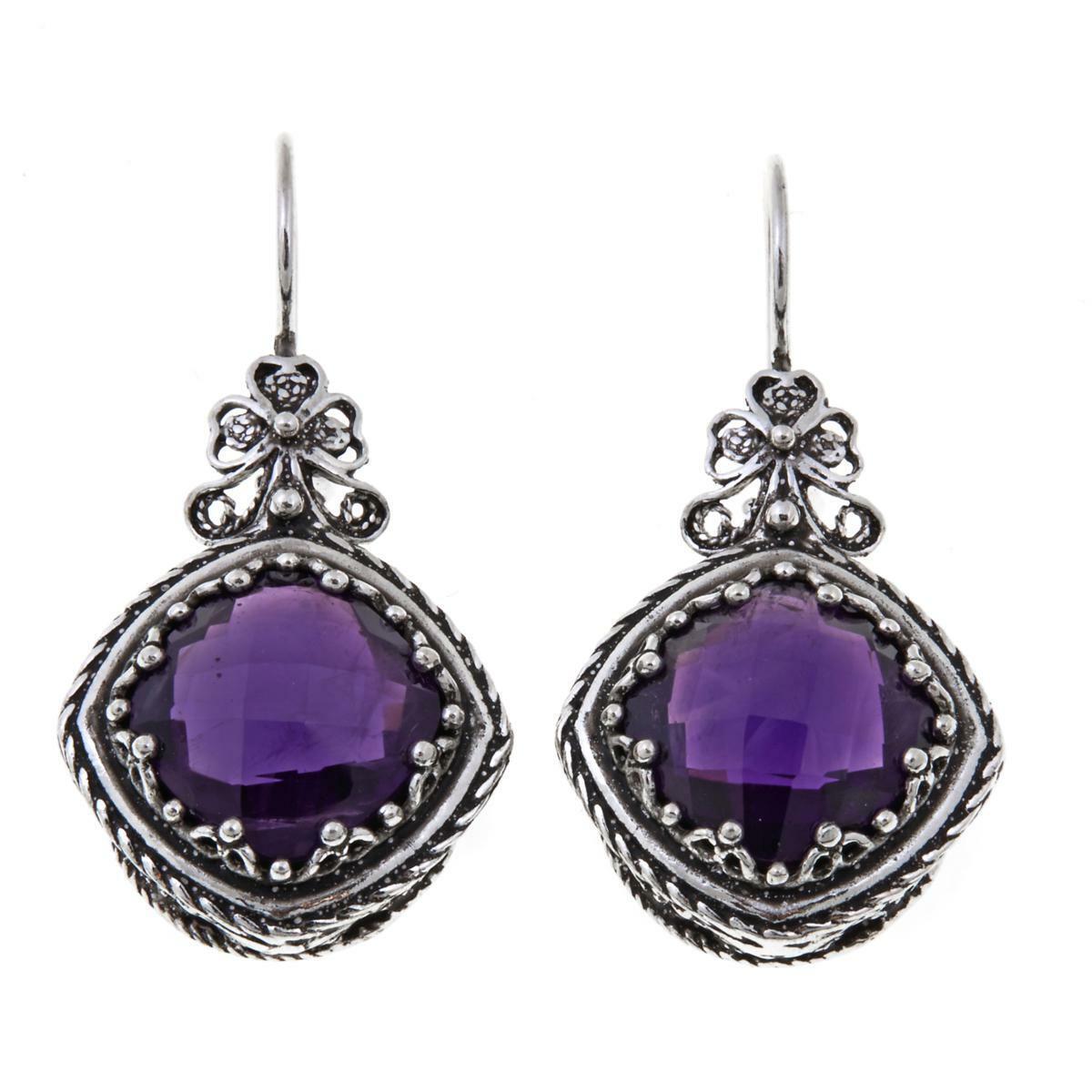 Ottoman Silver Jewelry Collection 11.8ctw Cushion-Cut Amethyst Drop Earrings