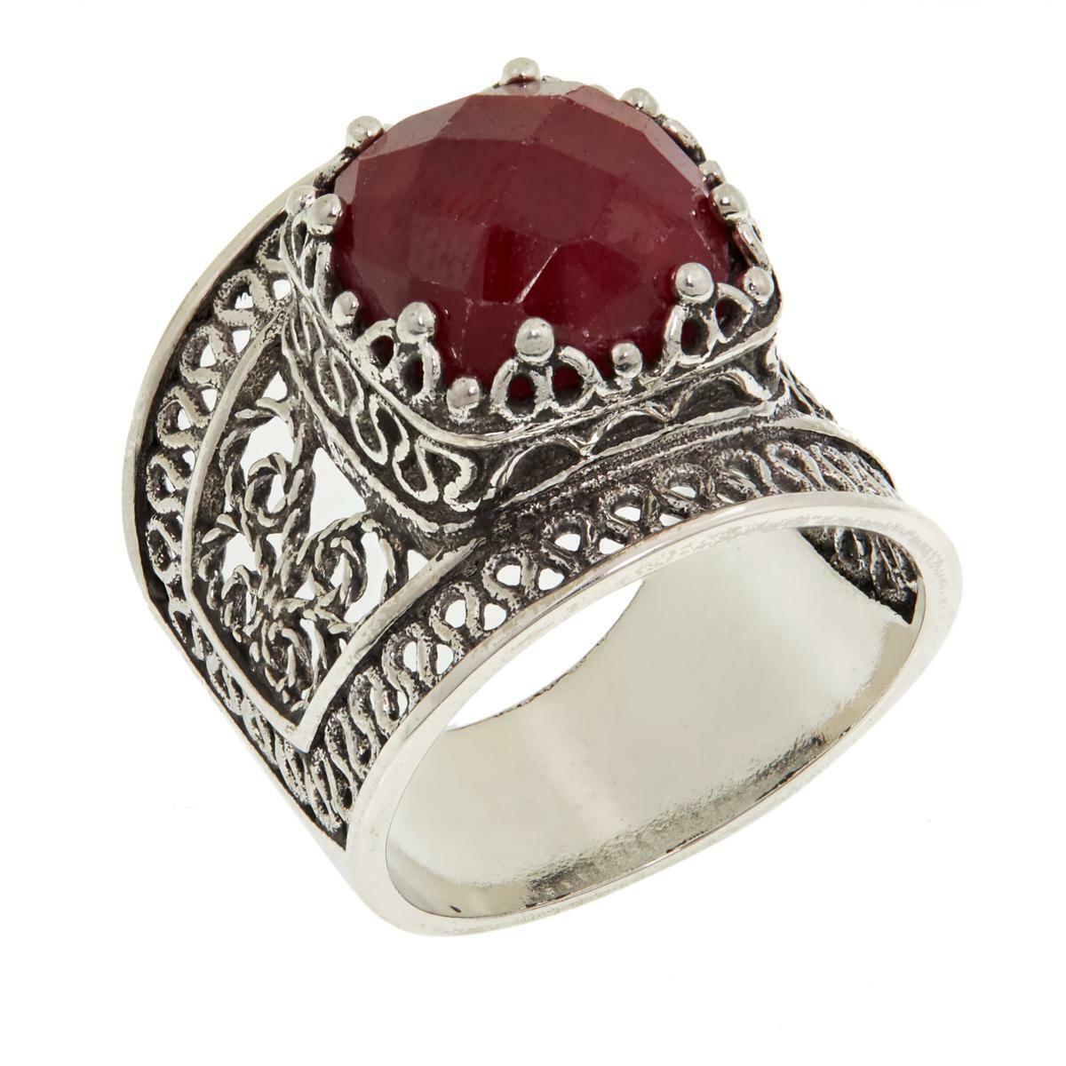 Ottoman Silver Jewelry Collection Raspberry Corundum Bold Filigree Ring, Size 6