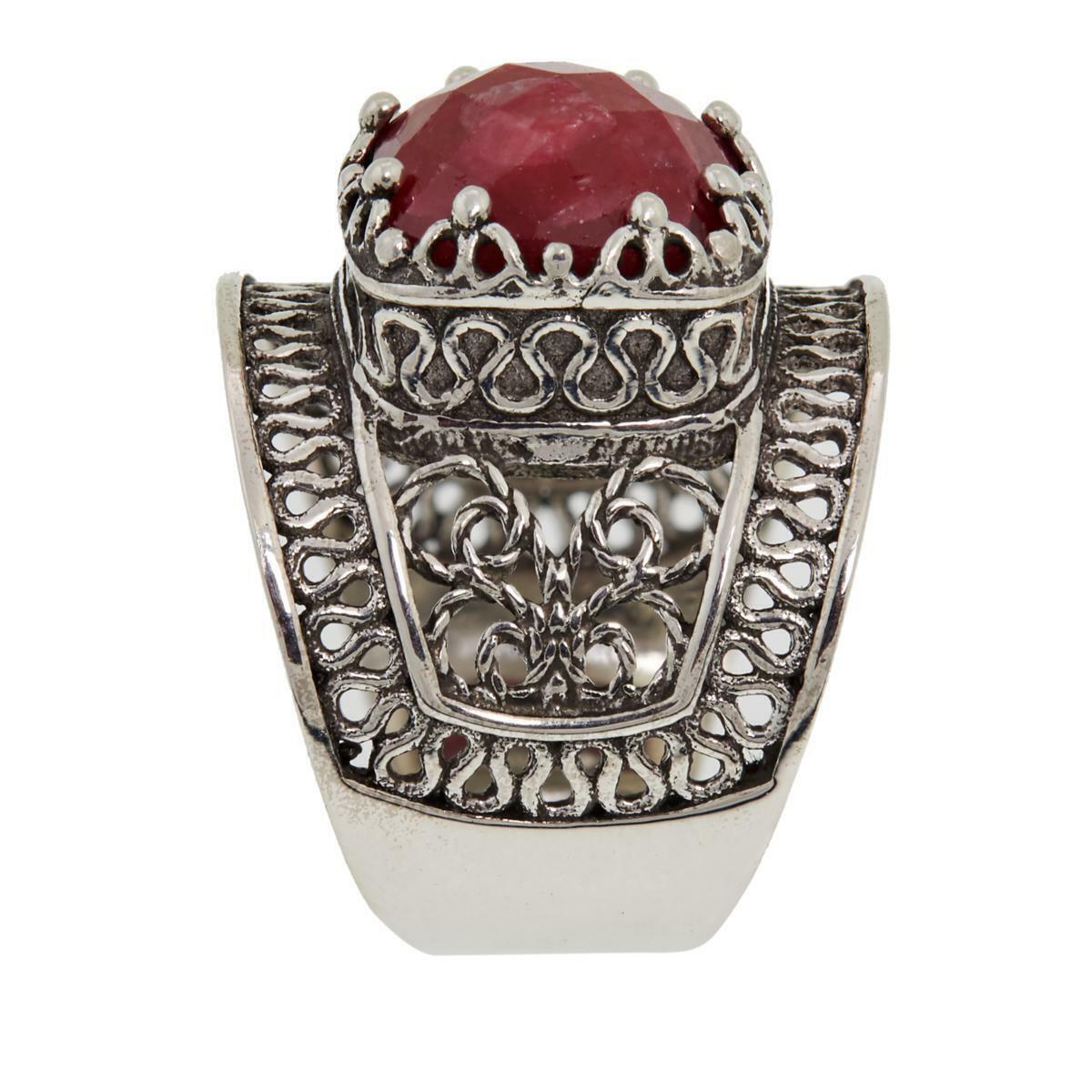 Ottoman Silver Jewelry Collection Raspberry Corundum Bold Filigree Ring, Size 6