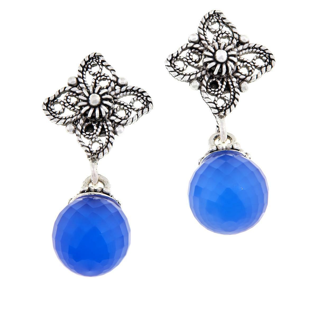 Ottoman Sterling Silver Blue Briolette Gemstone Drop Earrings