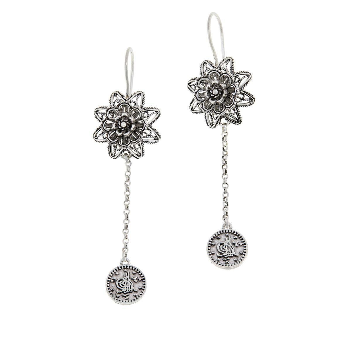 Ottoman Silver Jewelry Collection Filigree Coin Drop Earrings