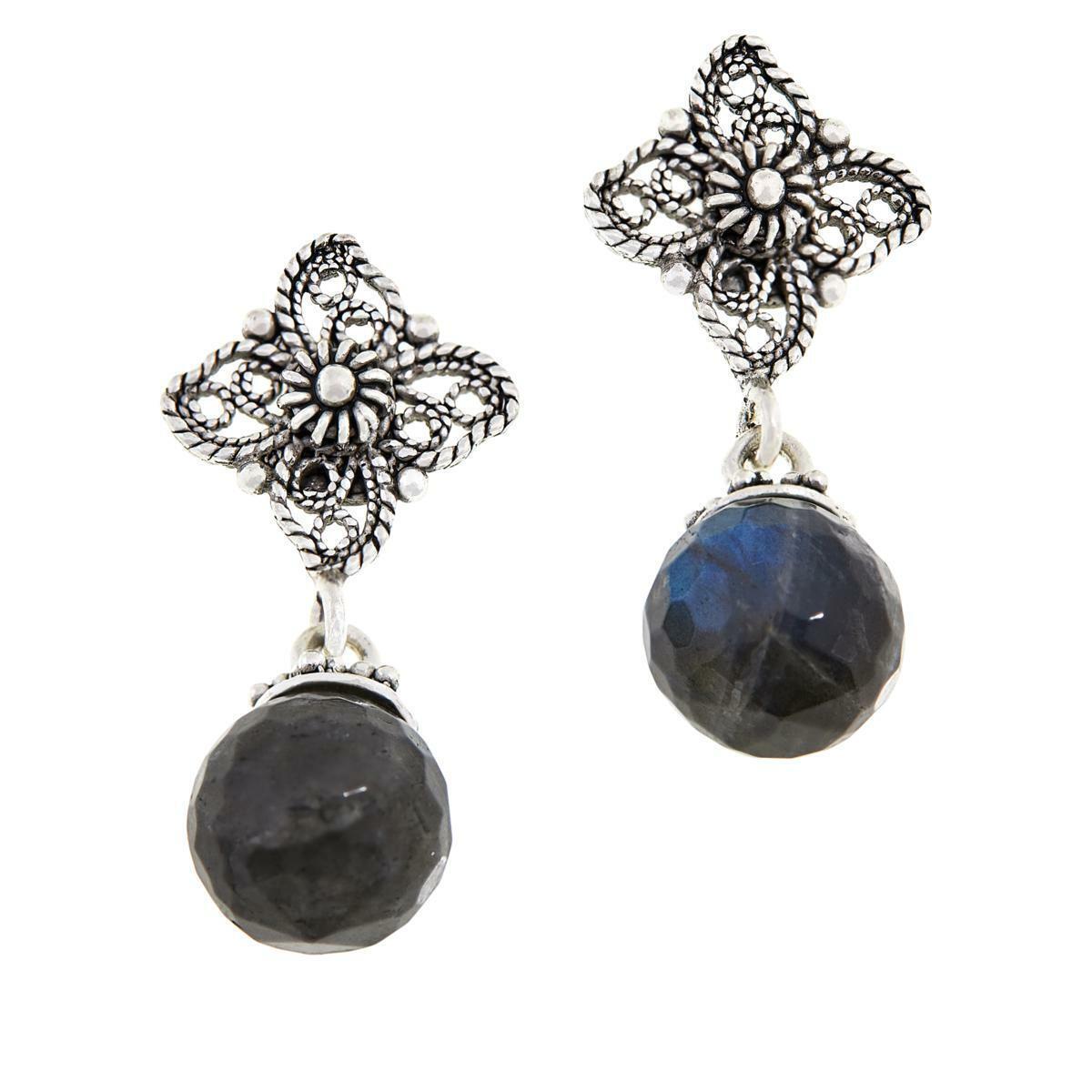 Ottoman Sterling Silver Labradorite Briolette Gemstone Drop Earrings