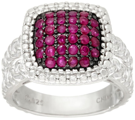 0.50 Ct Precious Pave-Set Textured Border Ruby Sterling Ring Size 5 Qvc $119