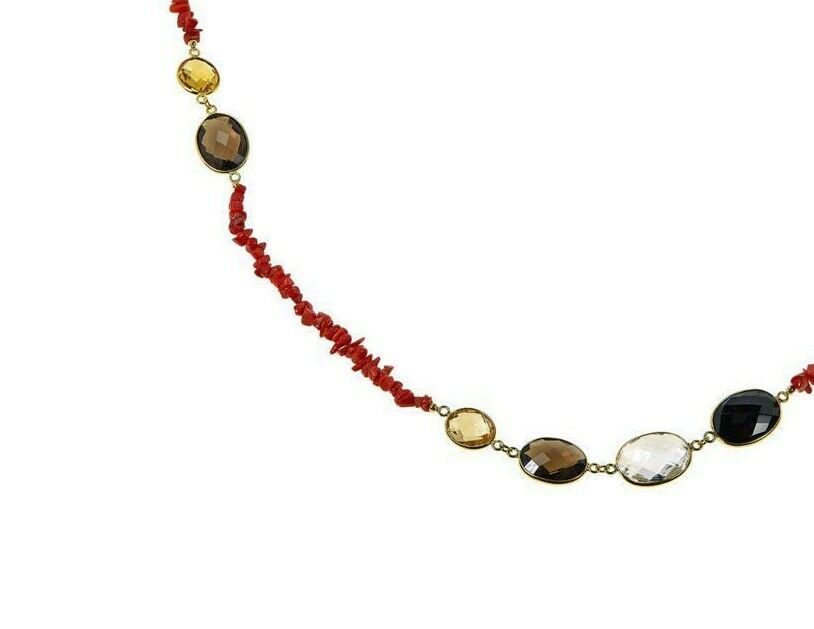 Colleen Lopez Orange Coral and Multi-Gemstone Station Necklace