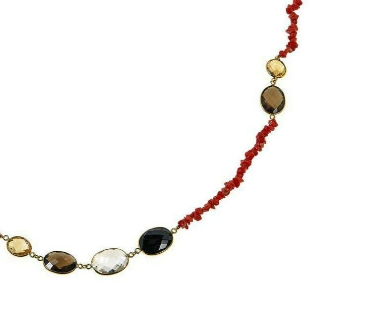 Colleen Lopez Orange Coral and Multi-Gemstone Station Necklace