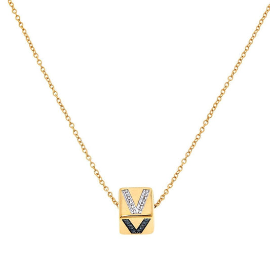 Rarities Sterling Silver GoldClad MultiGem Initial "V" Cube Pendant w/Chain. 18"