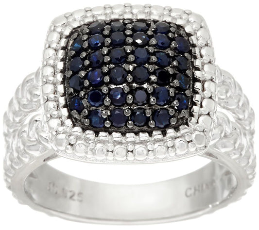 0.50Ctw Precious Pave-Set Textured Border Sapphire Sterling Silver Ring Sz 5 Qvc