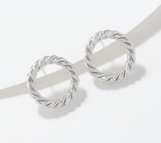 Silver Style Textured Round Rope Stud Earrings  Sterling Silver