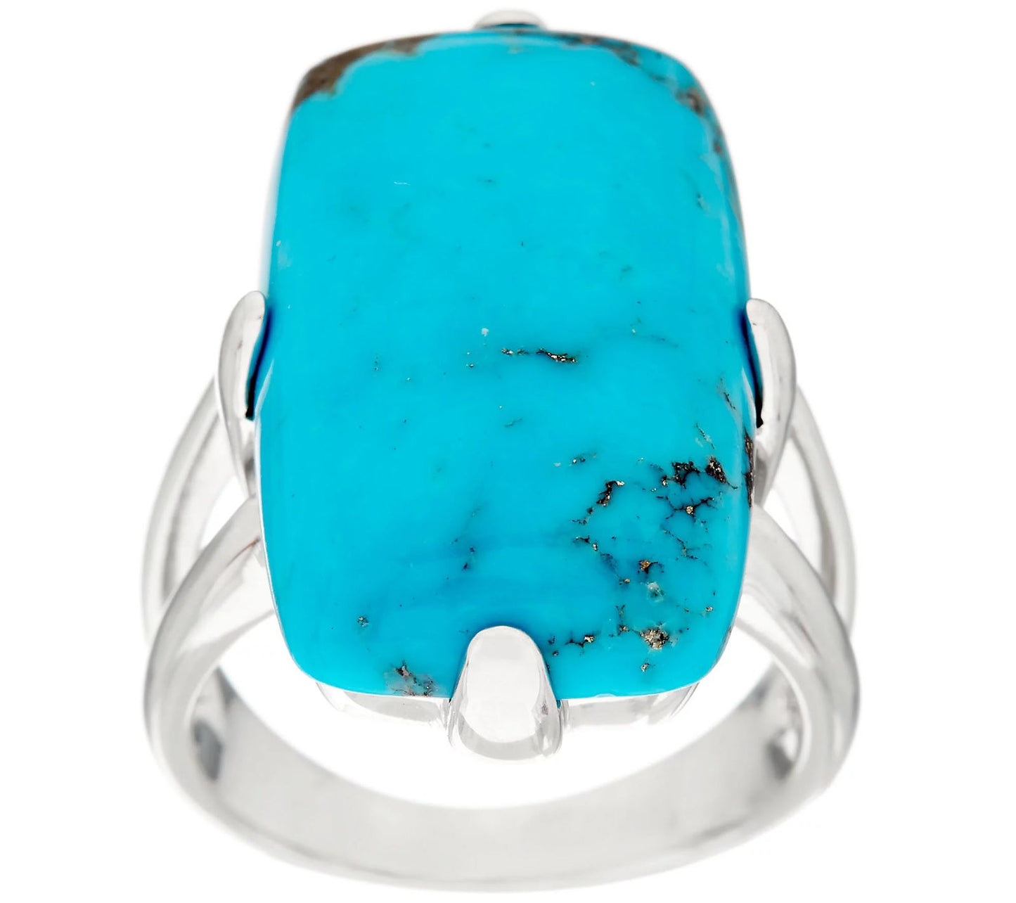 QVC Bold Elongated Cushion Kingsman Turquoise Prong Ring Sterling Silver Size 9