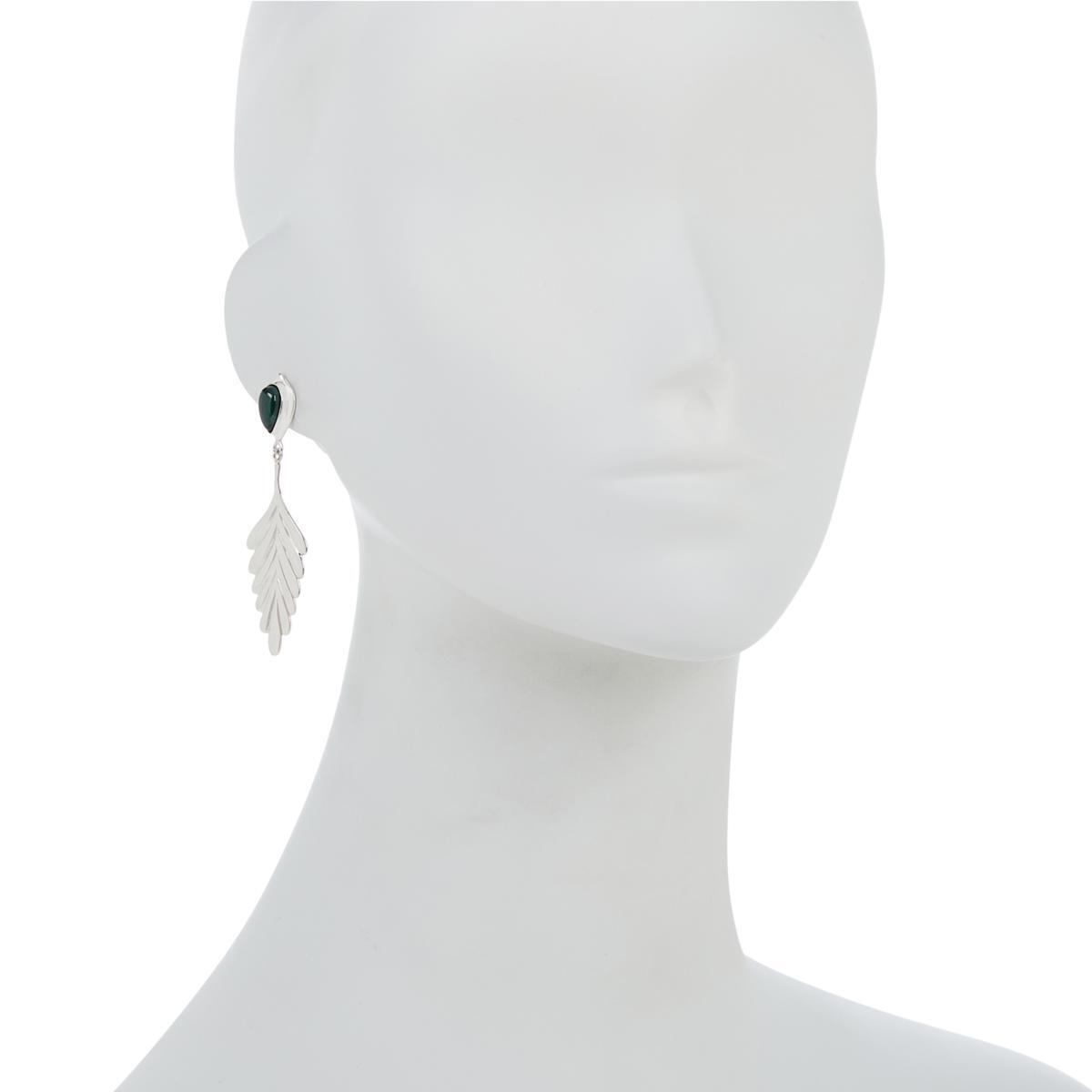 Jay King Sterling Silver Leaf-Design Malachite Earrings