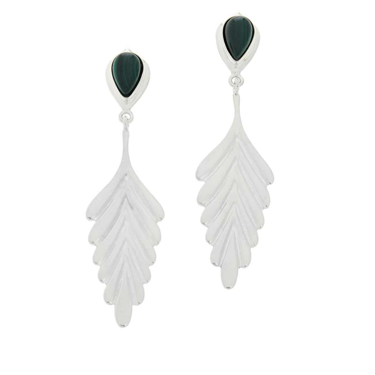 Jay King Sterling Silver Leaf-Design Malachite Earrings