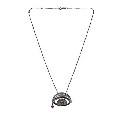 Rarities Sterling Silver Rhodium-plated Multi-Gemstone "Evil Eye" Necklace. 16"