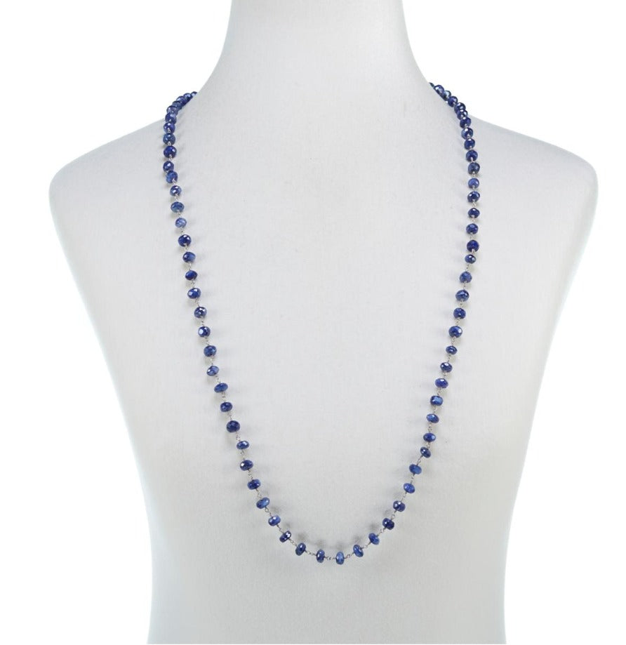Rarities Sterling Silver Blue Moonstone Faceted Bead Necklace. 36"