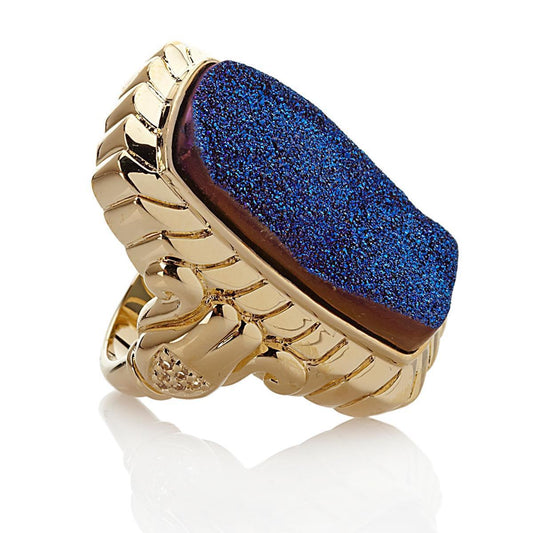 Yours By Lauren Vermeil Blue Drusy Polished Wide Ring Size 7 Hsn $199.90