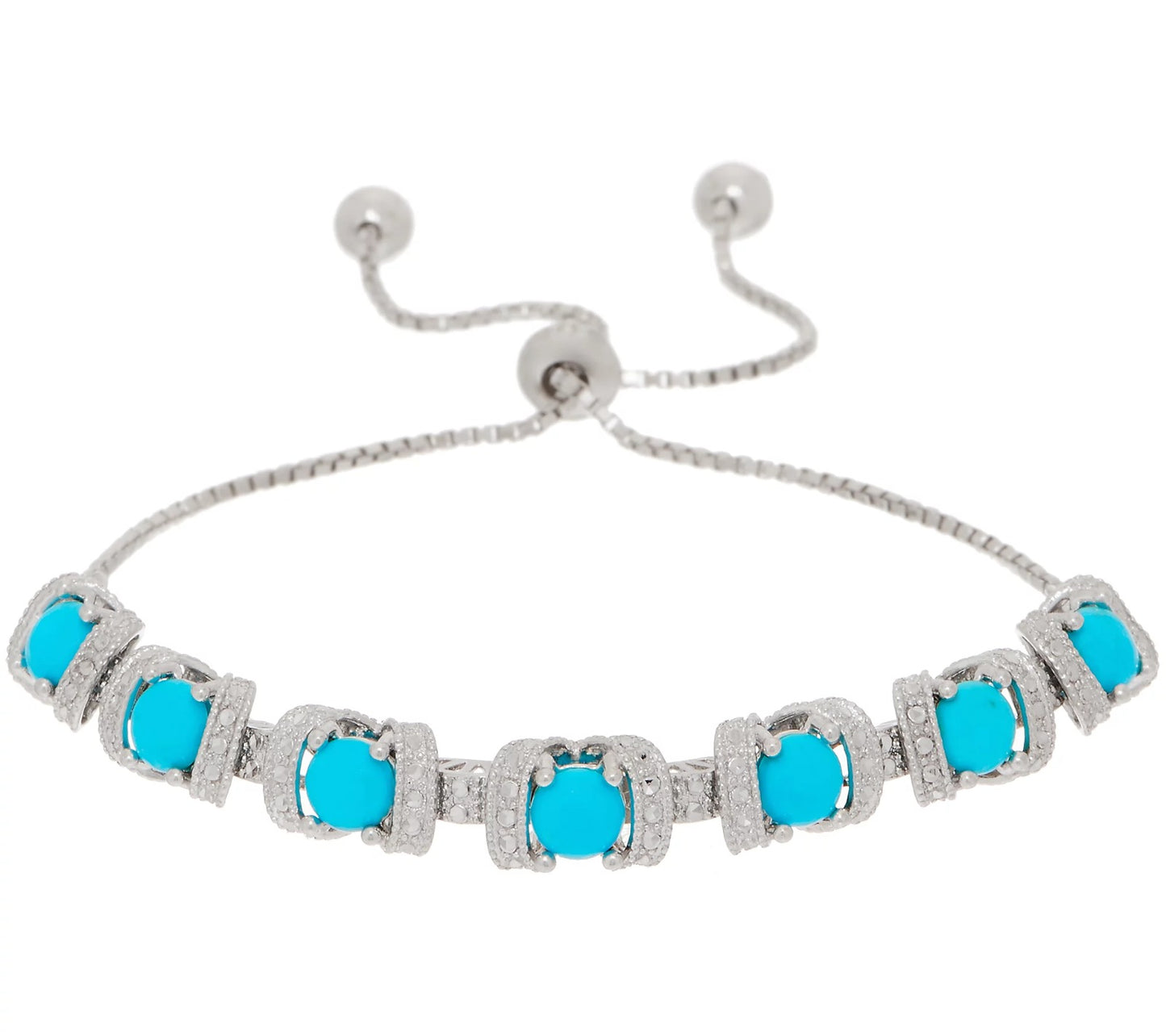 Gemstone Diamond Cut Adjustable Bracelet, Sterling Silver Turquoise
