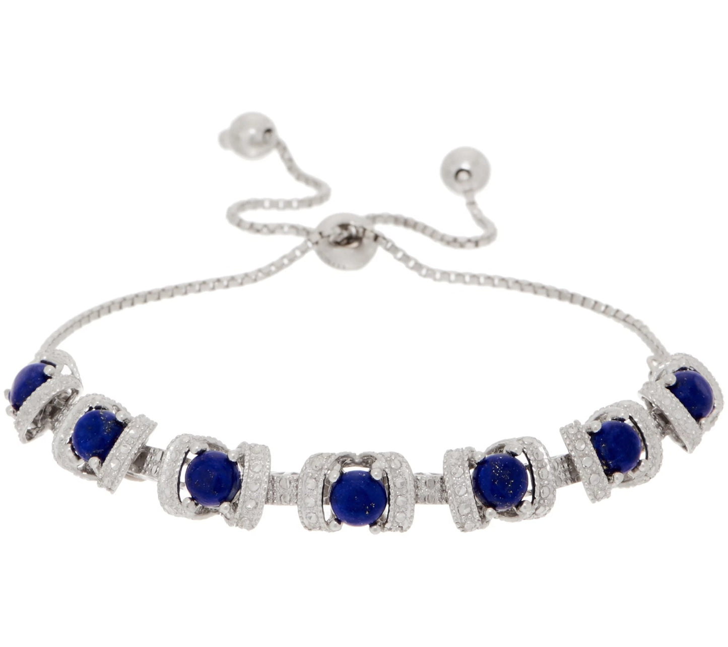 Gemstone Diamond Cut Adjustable Bracelet, Sterling Silver - Blue Lapis