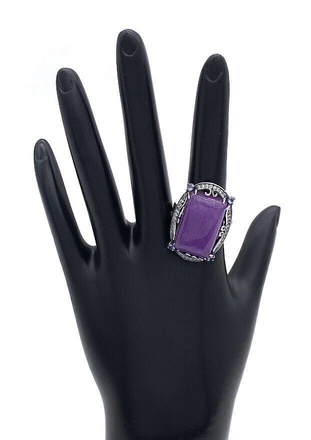 Jade of Yesteryear EmeraldCut Purple Jade & MultiGemstone Ring. Size 8