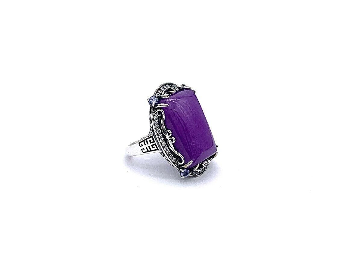 Jade of Yesteryear EmeraldCut Purple Jade & MultiGemstone Ring. Size 8