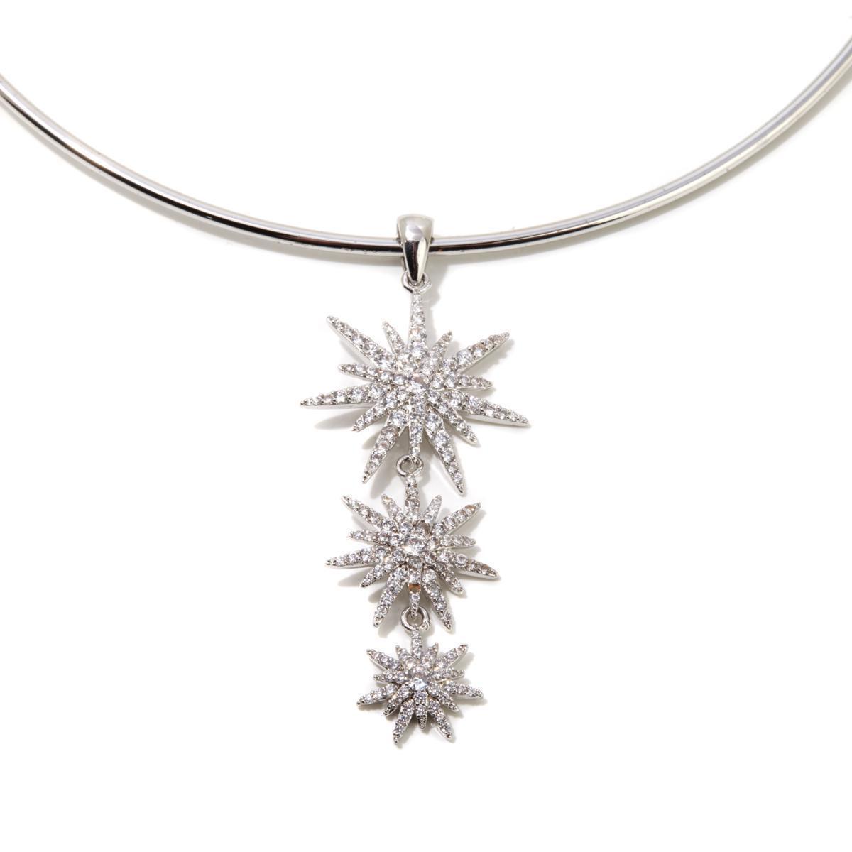Jewels By Jen Silvertone Cz Polished Starburst Pendant With 15" Neck Wire Hsn