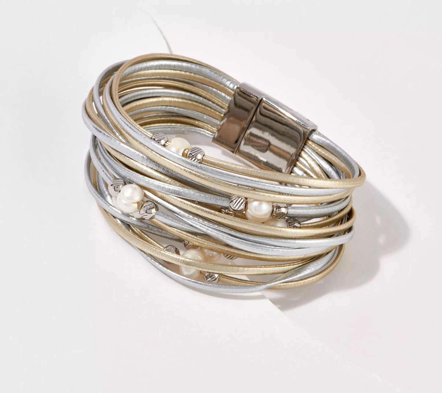 Susan Graver Multi-Strand Cultured Pearl, Bead Bracelet 7"/6-1/4"FIT SilverTone