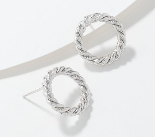 Silver Style Textured Rope Stud Earrings Sterling Silver
