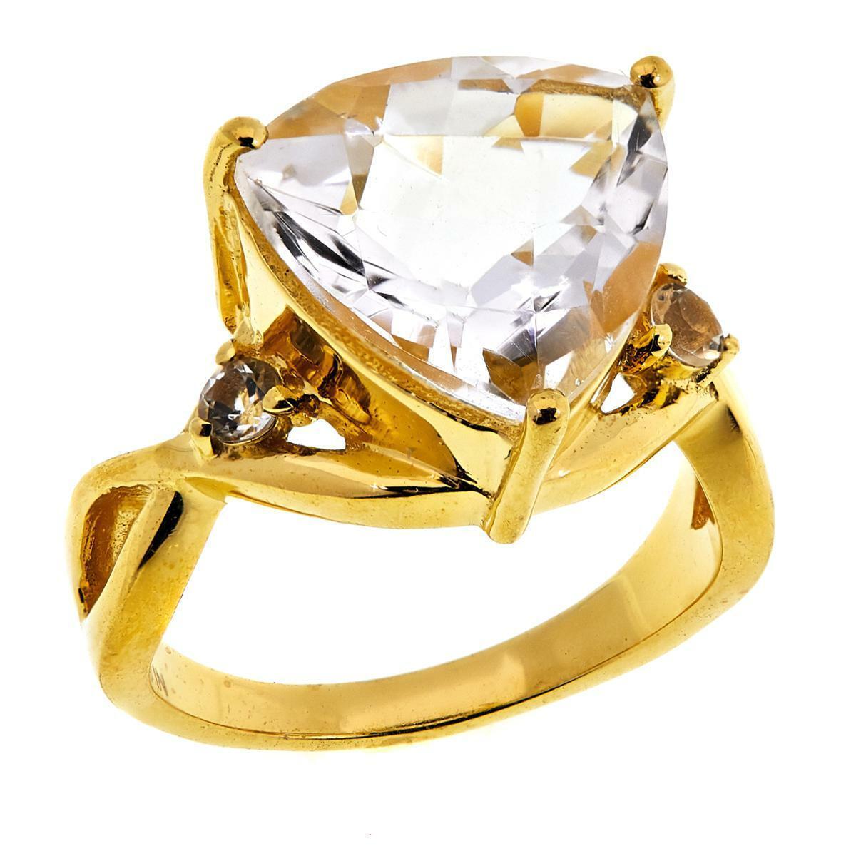 Herkimer Mines "Diamond" Trilliant & Round Cut Quartz Ring, Size 10 (Goldtone)
