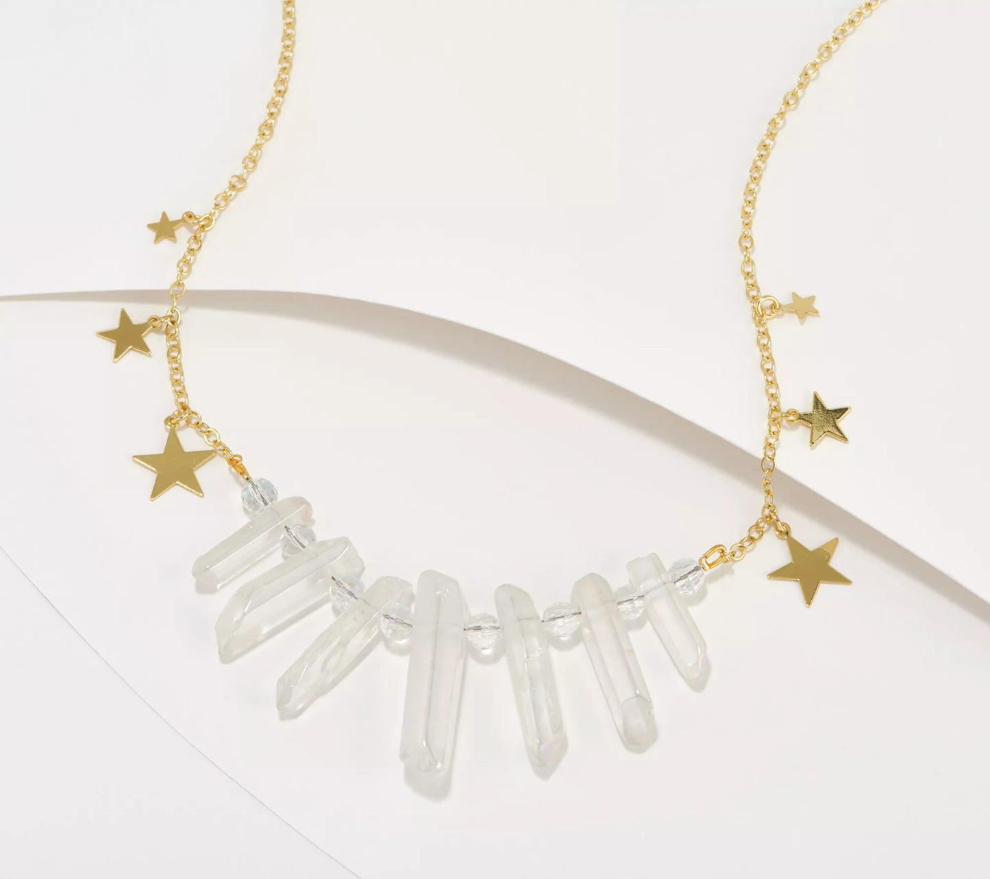 Kirks Folly Aurora Borealis Crystal Starlight Dangle Necklace 18"+3" GoldTone