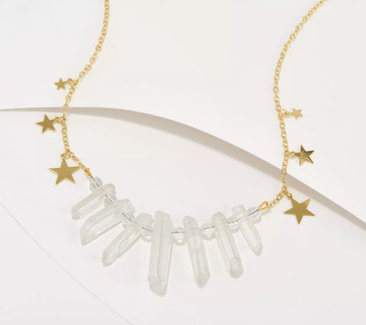 Kirks Folly Aurora Borealis Crystal Starlight Dangle Necklace 18"+3" GoldTone