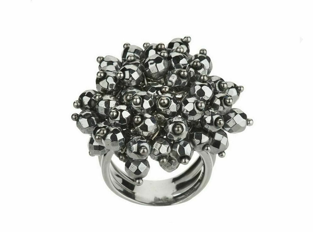 Sterling Silver Faceted Silver Hematite Beads Cluster Ring Size 6 Qvc
